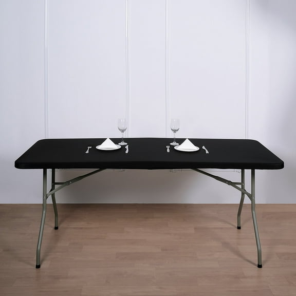 Efavormart 6FT Black Rectangular Stretch Spandex Table Top Cover