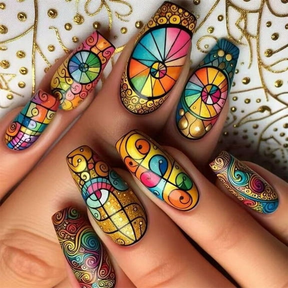 24 Pcs Acrylic Full Covers Artificial Nails on Nails Manicure Nails Art for Office and Party Looks