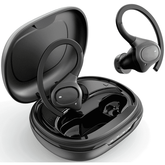 Wireless Earbuds with Earhooks for Small Ears, Mini Bluetooth Earbuds with Microphone, IPX7 Waterproof, 24H Playtime, Wireless Earphones for Sport and Working Out, Black (BE1039)