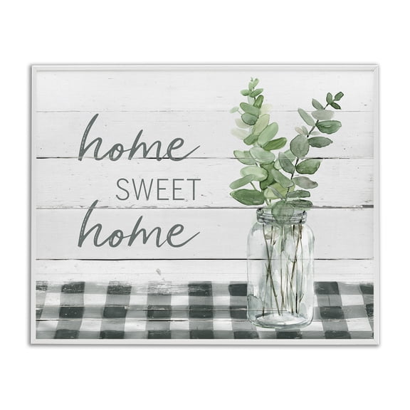 Stupell Industries Farmhouse Sweet Home Country Tartan Botanical Leaves Vase White Framed Giclee Art, 30 x 24, by Carol Robinson