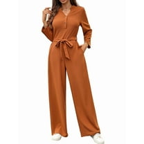 Womens Jumpsuits Long Sleeve V Neck Dressy Casual Wide Leg Pants Romper 2025 Autumn Outfits
