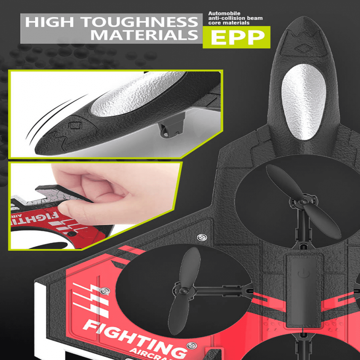 Foam RC Airplane-2.4G Remote Control Plane with 360° Spin & Lights, Drone Toys for Kids Ages 3+(Red)