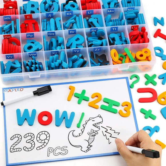 239 Pcs Magnetic Letter Number with Magnet Board, 2 Erasable Magnetic Pen and Storage Box, Foam ABC Alphabet Gift for Refrigerator Fridge, Classroom Toy for Toddler Kid Child Spelling &