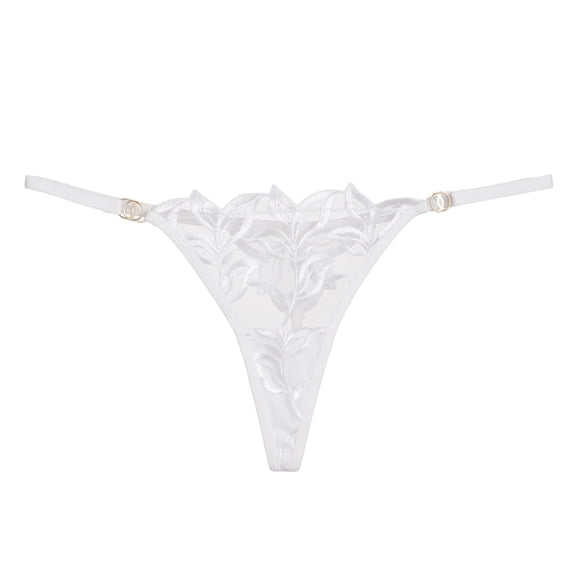 VONCOS Womens Thong Sheer Embroidered White - Seamless No Show Underwear, Soft Stretch Invisible Panties with Leaf Design for Everyday S M L,Size L