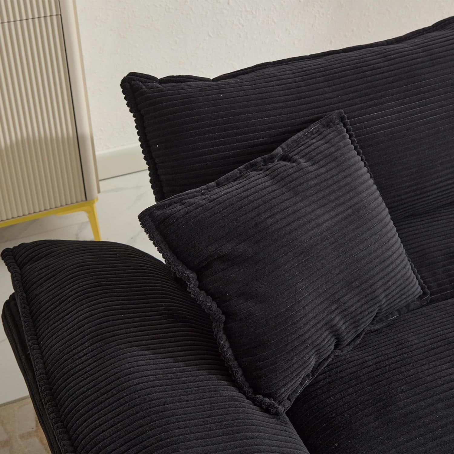 AENKYO 84" Corduroy Loveseat Sofa with Pillows, Modern 2-Seater Couch for Living Room,Black
