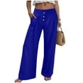 thumbnail image 2 of GEWSEY Women's Linen Summer Palazzo Pants Casual High Waist Flowy Wide Leg Pant Beach Trousers with Pocket (Blue, XXL), 2 of 6