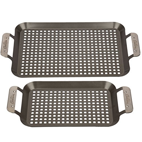 2pk Grill Tray Stainless BBQ Vegetable Seafood Fry Side Basket Pan FREE SHIPPING 