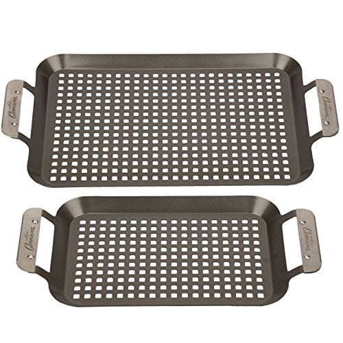 Grill Topper BBQ Grilling Pans (Set of 2) NonStick Barbecue Trays w