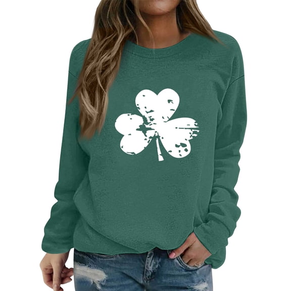 WTXUE St Patrick Day Sweatshirt Long Sleeve Pullover Crewneck Sweatshirts Clover Top Comfy Sweatshirt Thin Sweatshirt Irish Sweatshirts Crewneck Sweatshirts Shamrock Tshirt Blackish Green L