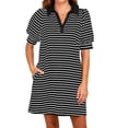 thumbnail image 2 of Stripe Printing Women Short Sleeve V Neck Casual Mini Shirt Dresss, 2 of 5