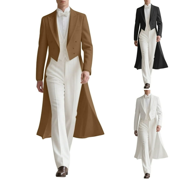 RYDCOT Men's Trench Coat Double Breasted Notched Lapel Long Jacket Windbreaker Casual Slim Fit Overcoat Banquet Dress Coat White