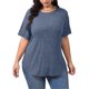 thumbnail image 5 of TaTaai Plus Size Everyday Top Women, Striped Short Sleeve Round Neck T-Shirt, Loose Fit Five Quarter Sleeve Blouse, Lightweight Soft Casual Apparel Gift, 5 of 9