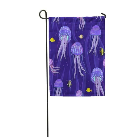 SIDONKU Blue Fish Sea Jellyfish on Dark Purple Yellow Jelly Abstract Aquarium Garden Flag Decorative Flag House Banner 12x18 inch