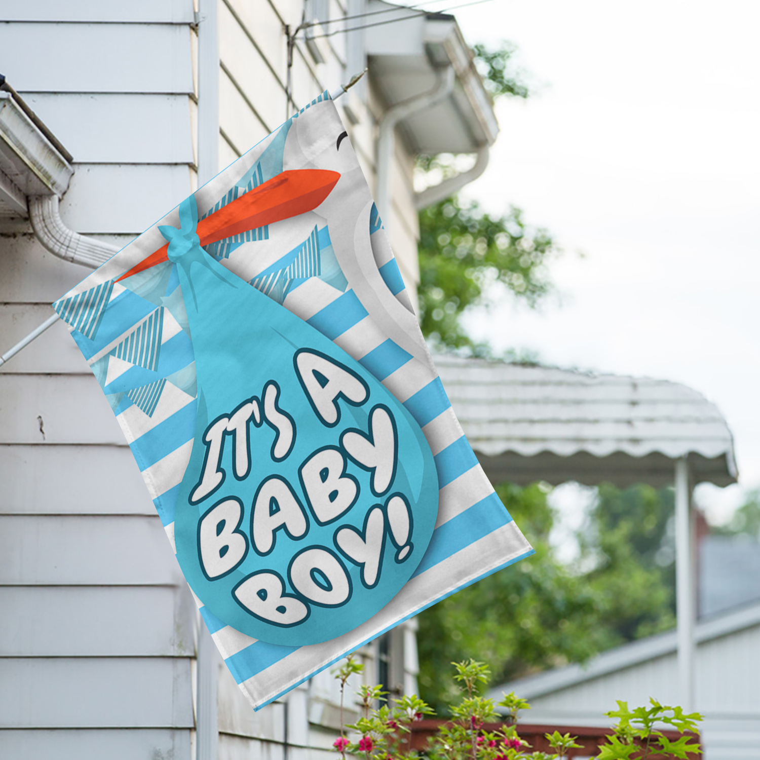 America Forever It's A Baby Boy House Flag, 28 x 40 inch Double Sided, Baby Boy Announcement Banner, Baby Shower Decoration, Blue Bib Welcome Baby Outdoor Decor, Newborn Celebration Yard Flag
