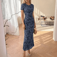 thumbnail image 3 of Women's Summer Short Sleeve Floral Bodycon Dress 2026 Ruched Mesh Wedding Guest Cocktail Party Maxi Dresses, 3 of 5