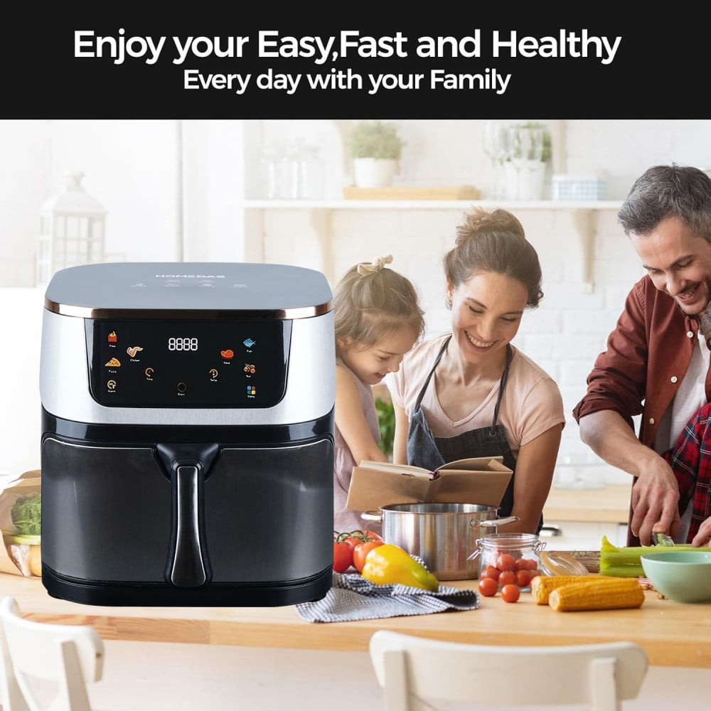 HOMEDAS 8-Quart Air Fryer, 6 Cooking Functions + Digital Touch Controls - Stainless Steel, New