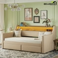 thumbnail image 2 of Bellemave Twin Size Daybed with Storage Drawers PU Leather Upholstered Daybed Frame with Charging Station and LED Lights Twin Sofa Bed with Shelf, Nailhead Trim and Wood Slats, Beige, 2 of 13