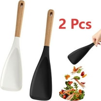 2 Pcs Multifunction Spatula Cooking Spoons, Silicone Nonstick Pan Cooking Spoon, Matte Kitchen Silicone Utensil for Cooking Serving Stirring Scooping Scraping (Black White)