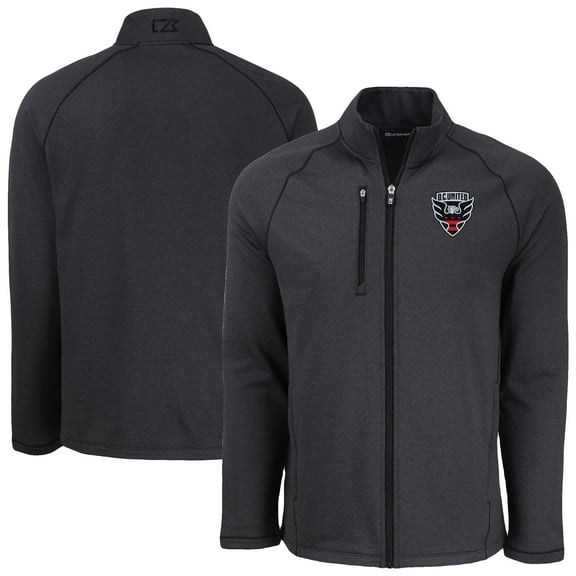 Men's-Cutter & Buck  Heather Black D.C. United Peshastin Eco Fleece Recycled Full-Zip Jacket