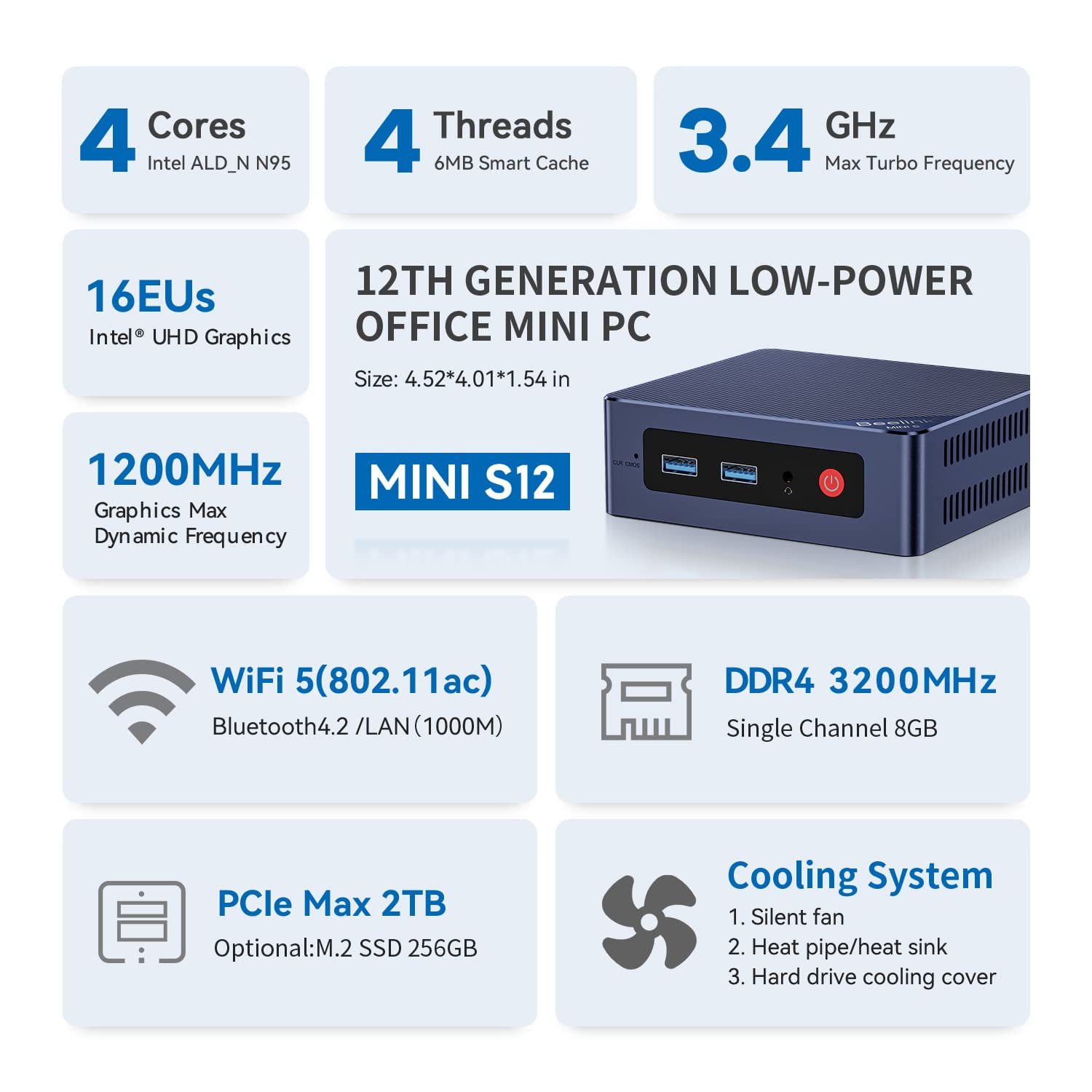 Beelink MINI S12 Intel N95 Mini Desktop with 16GB RAM, 500GB SSD