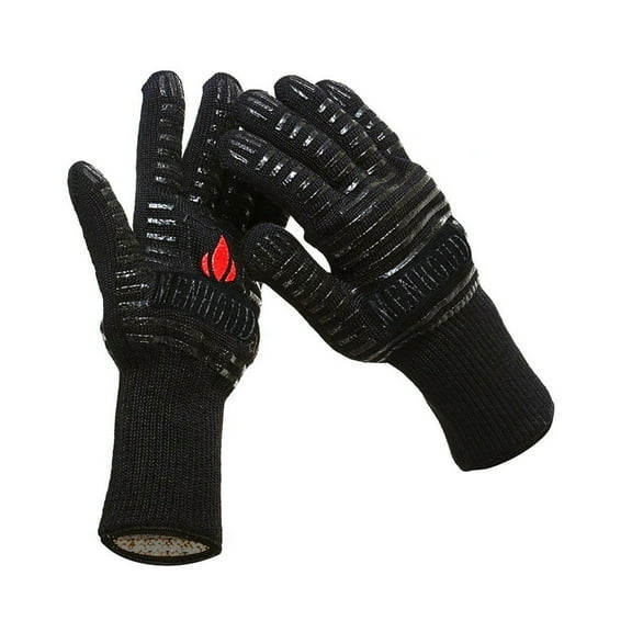 FOMIYES 1 Pair Bbq Gloves Fire Gloves For Grilling Insulated Heat Resistant Silicone Black