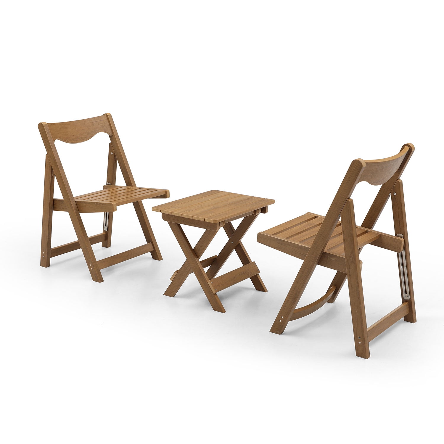 Outdoor Bistro Set, Foldable Small Table and Chair Set with 2 Chairs for Small Spaces, Teak