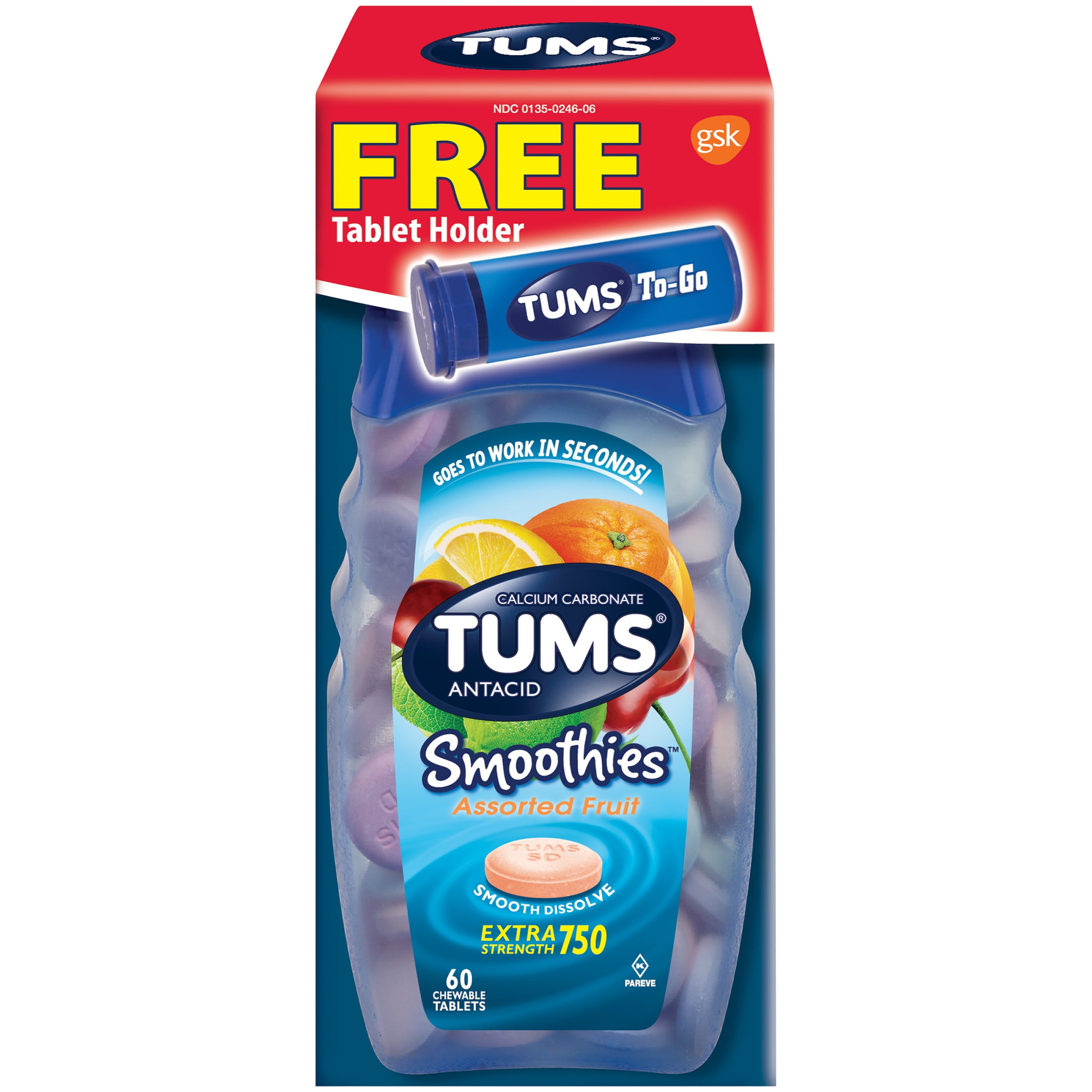 Tums® Smoothies™ Extra Strength 750 Antacid Calcium Carbonate Assorted Fruit Chewable Tablets 60 ct Box