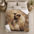 thumbnail image 4 of Siamese Cat Grooming Kitten Autumnal autumn celebration Scene Vintage, Warm Flannel Blanket for Living Room and Reading Nook, Festive Pet Portrait Pattern, Cat Lovers Christmas Gift, 4 of 7