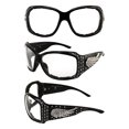 thumbnail image 5 of Rodeo Queen Angel Plus Padded Motorcycle Sunglasses Womens 2 Pair Black Frame Rhinestone Sunglasses w/Silver Wing Accent Clear & Gradient Smoke Lenses, 5 of 9