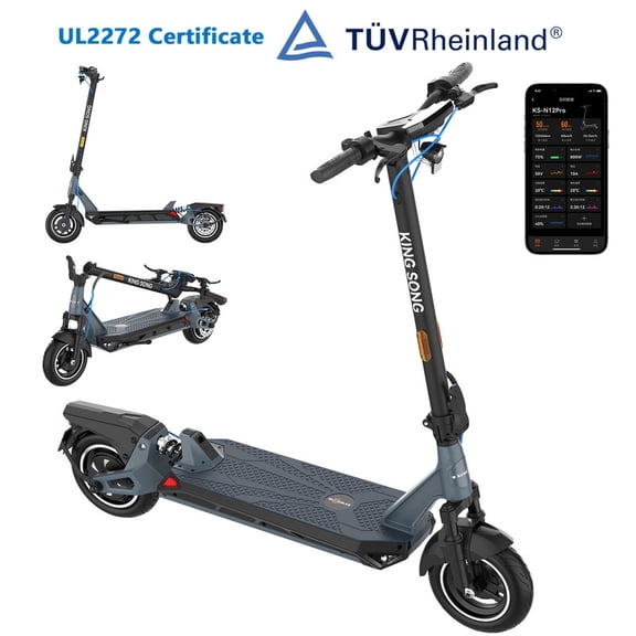 KINGSONG N12PRO Electric Scooter for Adults UL2272 50 Miles Range Dual Spring Suspension E-ABS & Disc Brake & Drum Brake 10" Pneumatic Tires Foldable E-Scooter