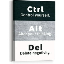 Control Yourself-Alter Your Thinking-Delete Negativity Canvas Wall Art,Modern Motivational Quote Canvas Framed Wall Art Ready to Hang for Home Office School Read Room Wall Decor 12"x 15"