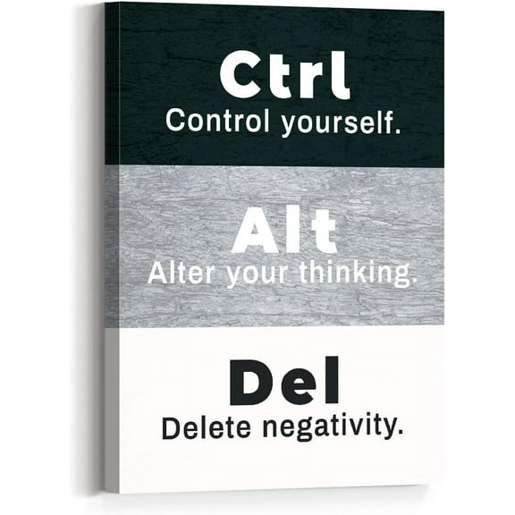 Control Yourself-Alter Your Thinking-Delete Negativity Canvas Wall Art,Modern Motivational Quote Canvas Framed Wall Art Ready to Hang for Home Office School Read Room Wall Decor 12"x 15"