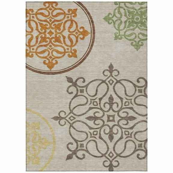HomeRoots 591396 8 x 10 ft. Taupe Floral Medallion Washable Indoor & Outdoor Rectangle Area Rug