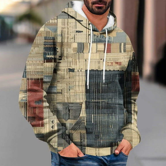 Aobny Camo Work Hoodies for Men Hooded Vintage Khaki Shirts Men Beach Shirts,M