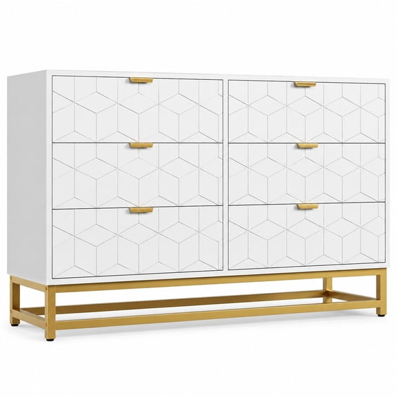 47 Inch White 6 Drawer Dresser for Bedroom, Large Chest of Drawers, Modern Storage Organizer for Living Room, Hallway, Bedroom Furniture