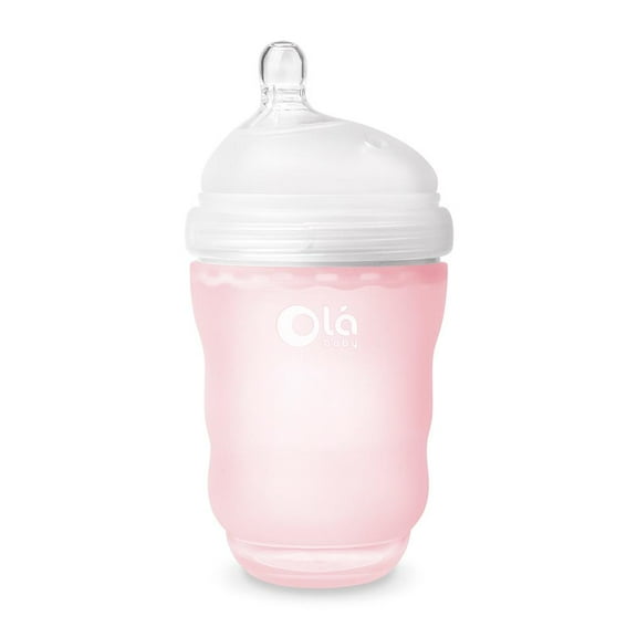 Olababy Gentle Silicone Baby Bottle, Anti-Colic, BPA Free, Easy to Clean and Wide Neck Baby Bottles Best for Breast Feeding Babies (8 Ounce, Rose)