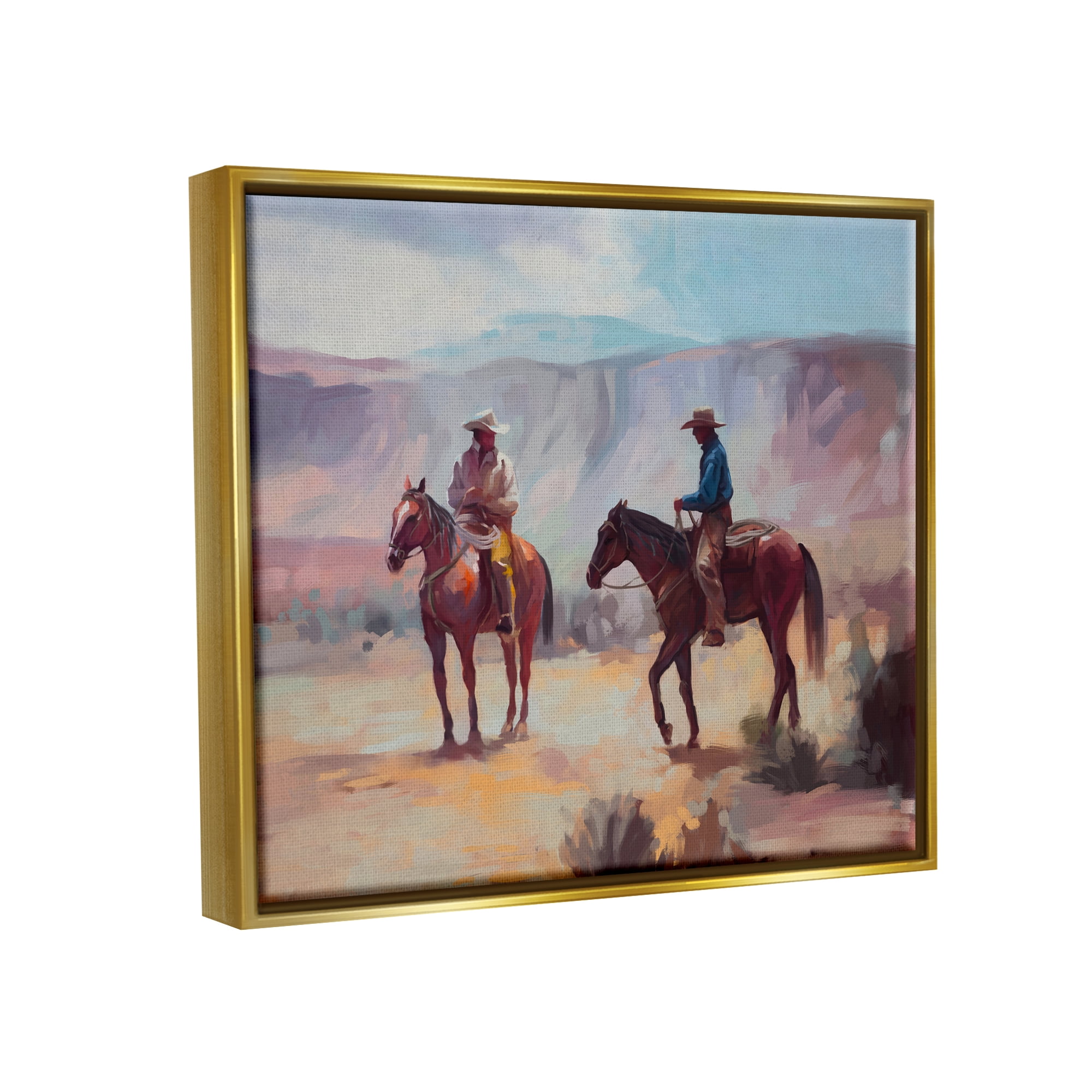 Stupell Industries Desert Cowboys Horses Landscape Animals & Insects Painting Gold Floater Framed Art Print Wall Art
