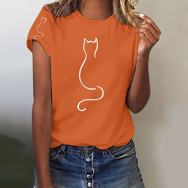YLHFASHION Hauts pour Femmes Mode Manches 3/4 Col Rond Chemises Décontractées Tendance Blouses Imprimées Plissées devant t-Shirts Offres du Jour Liquidation T-shirt à Manches Courtes pour Femmes