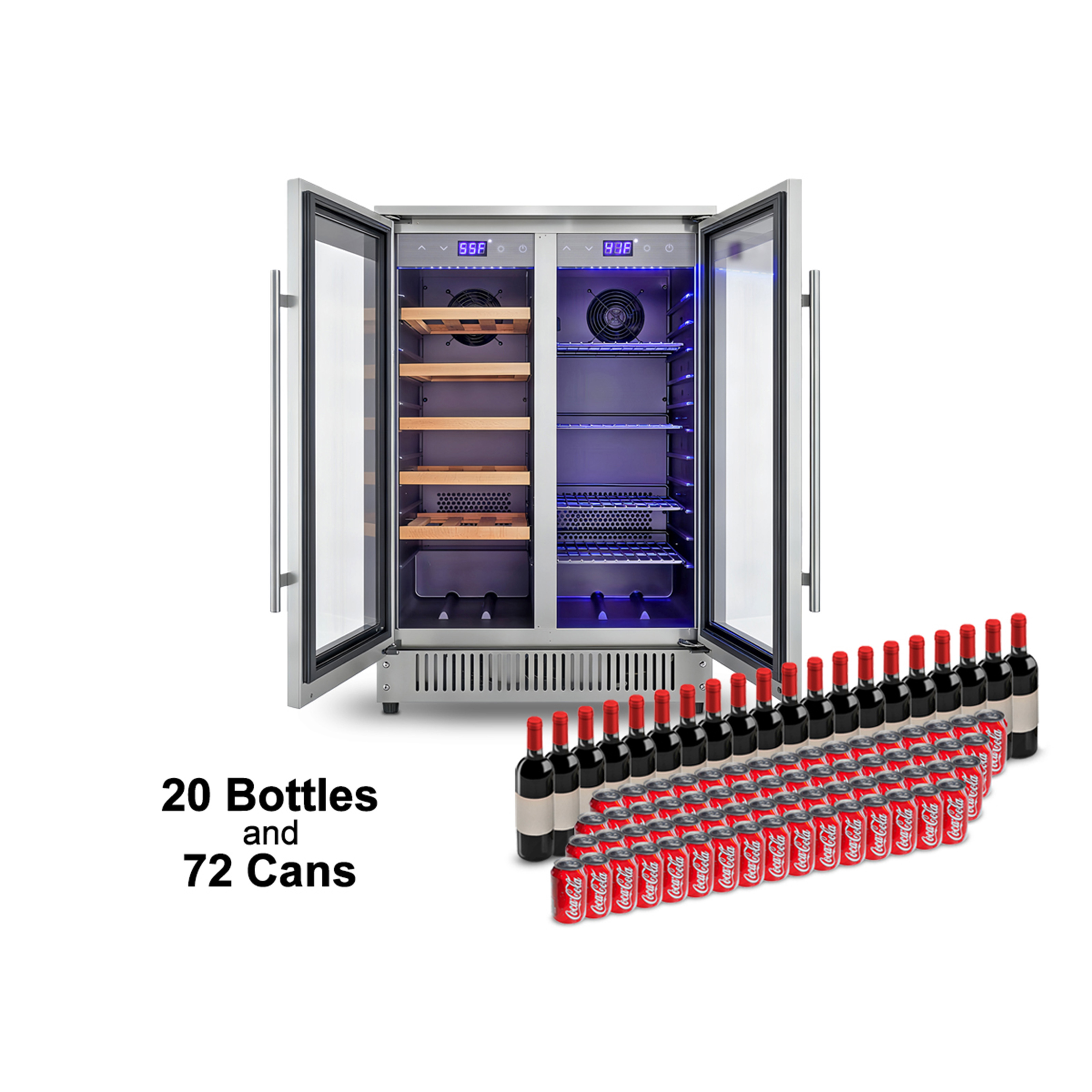 AIchiller 24 inch French Door Dual Zone Wine Cooler, Flexible Installation Beverage Refrigerator for Under Counter Beer Storage