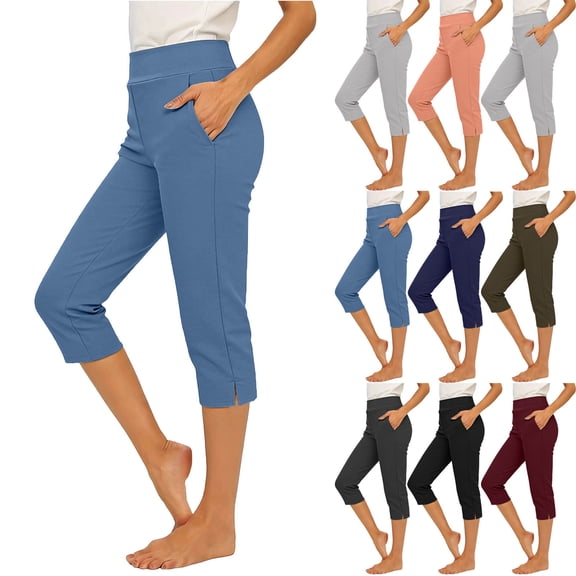 YFNNUP Capris for Women High Waist Slim Fit Yoga Pants Elastic Waist Casual Trousers Summer Jogger Athletic Trousers Dark Gray S