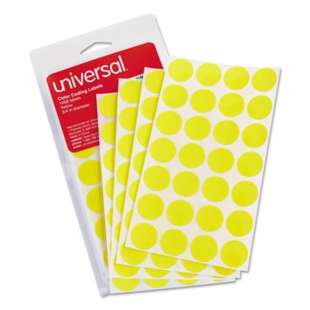 Universal Self-Adhesive Removable Color-Coding Labels, 3/4" dia, Yellow, 1008/Pack