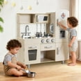 thumbnail image 7 of TLSUNNY Toddlers Play Kitchen, Kids Wooden Kitchen Playset, w/ Realistic Lights and Sounds, Fridge, Stove, Phone & Clock, Cooking Toy for Boys/Girls, 7 of 7