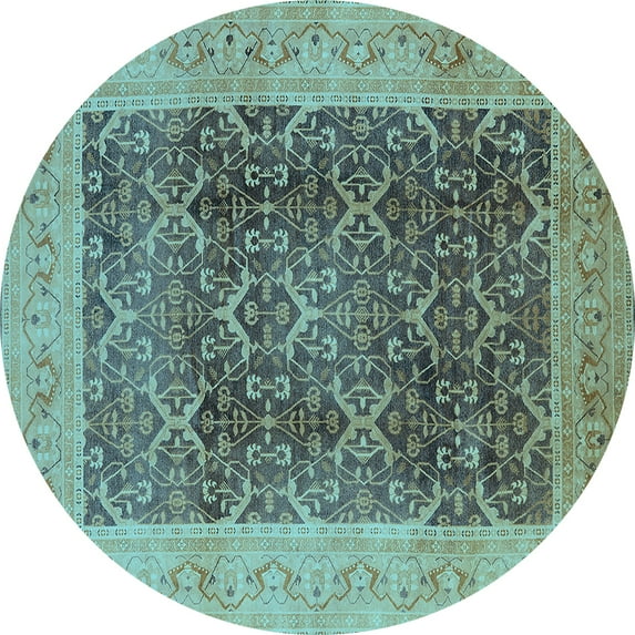 Ahgly Company Indoor Round Oriental Light Blue Traditional Area Rugs, 4' Round
