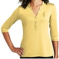 thumbnail image 1 of Women's Musical G Clef 5-button 3/4 Sleeve Henley Shirt, 3XL Sunbeam Yellow, 1 of 3