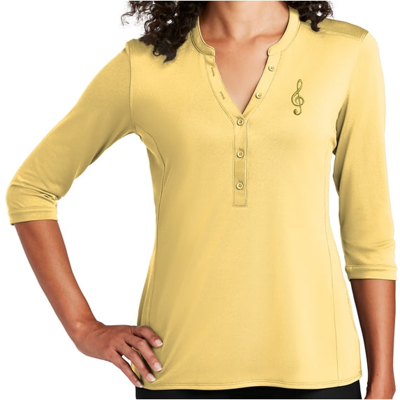 Women's Musical G Clef 5-button 3/4 Sleeve Henley Shirt, 3XL Sunbeam Yellow