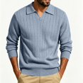 thumbnail image 2 of Men’s Long Sleeve Sweater Open V‑Neck Half Placket Textured Cable Knit Pullover Casual Relaxed Fit Collared Top, 2 of 8