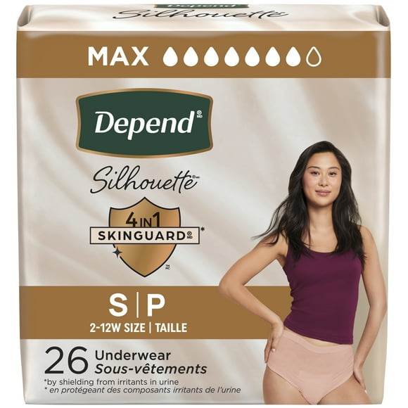 Depend Silhouette Adult Incontinence Underwear for Women, Maximum Absorbency, Small, Pink, 26 Count