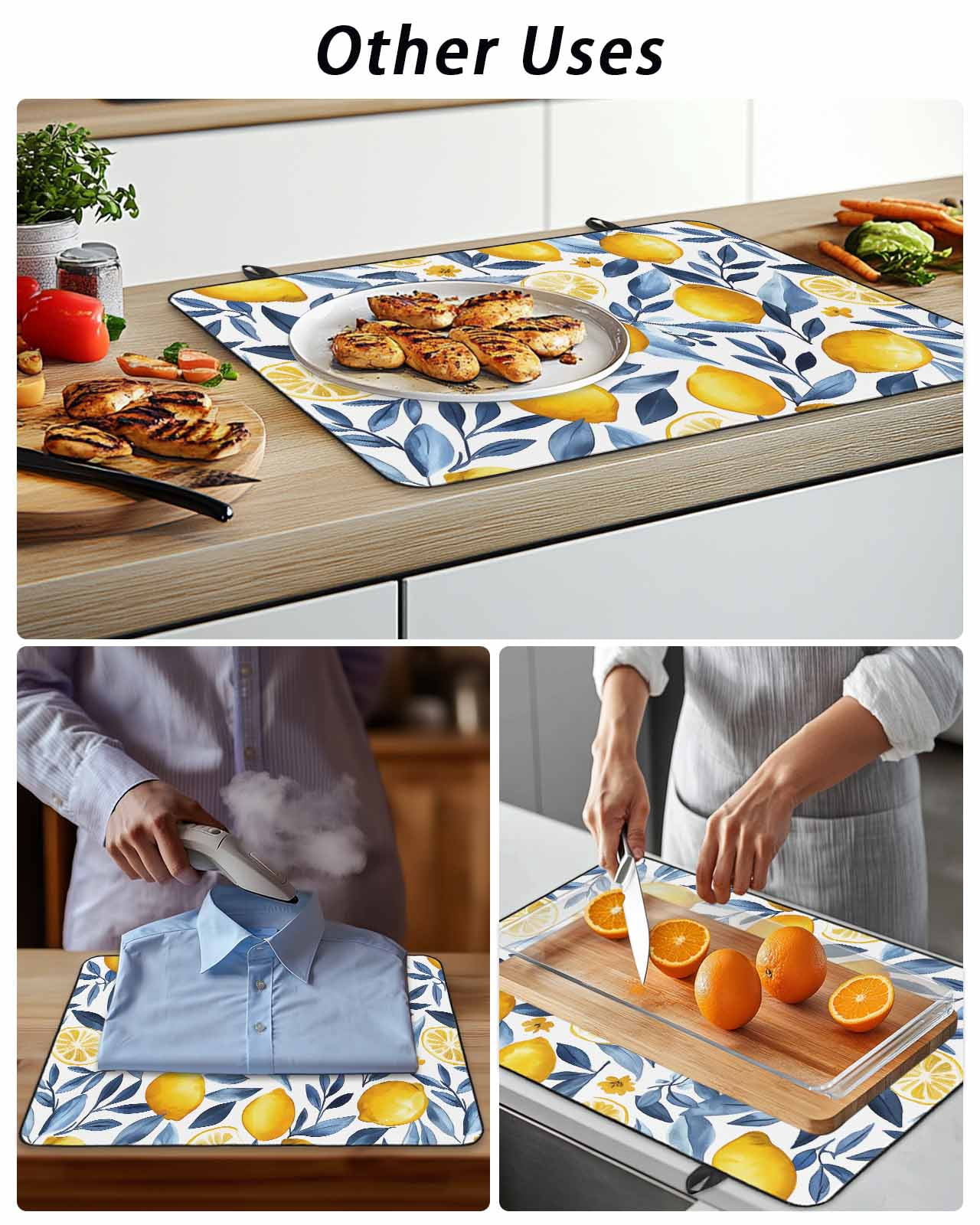 Stove Top Covers for Electric Stove, Yellow Lemon Glass Stovetop Cover Protector, Blue Flower Leaves Spring Summer Plant Induction Cooktop Protector Oven Mat for Kitchen Countertop 24"x21"