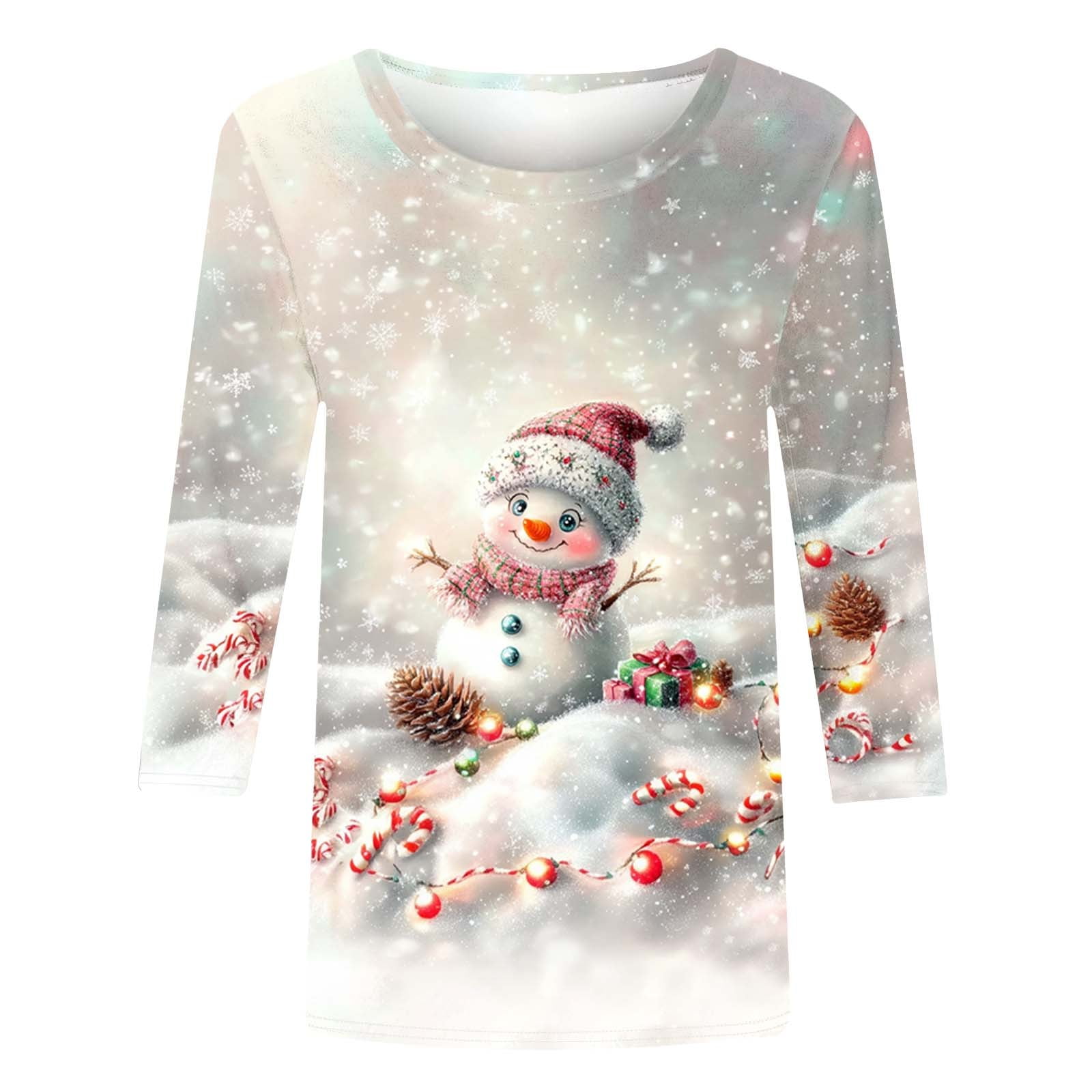 QIPOPIQ Hauts pour Femmes Manches 3/4 Imprimé Décontracté Vintage