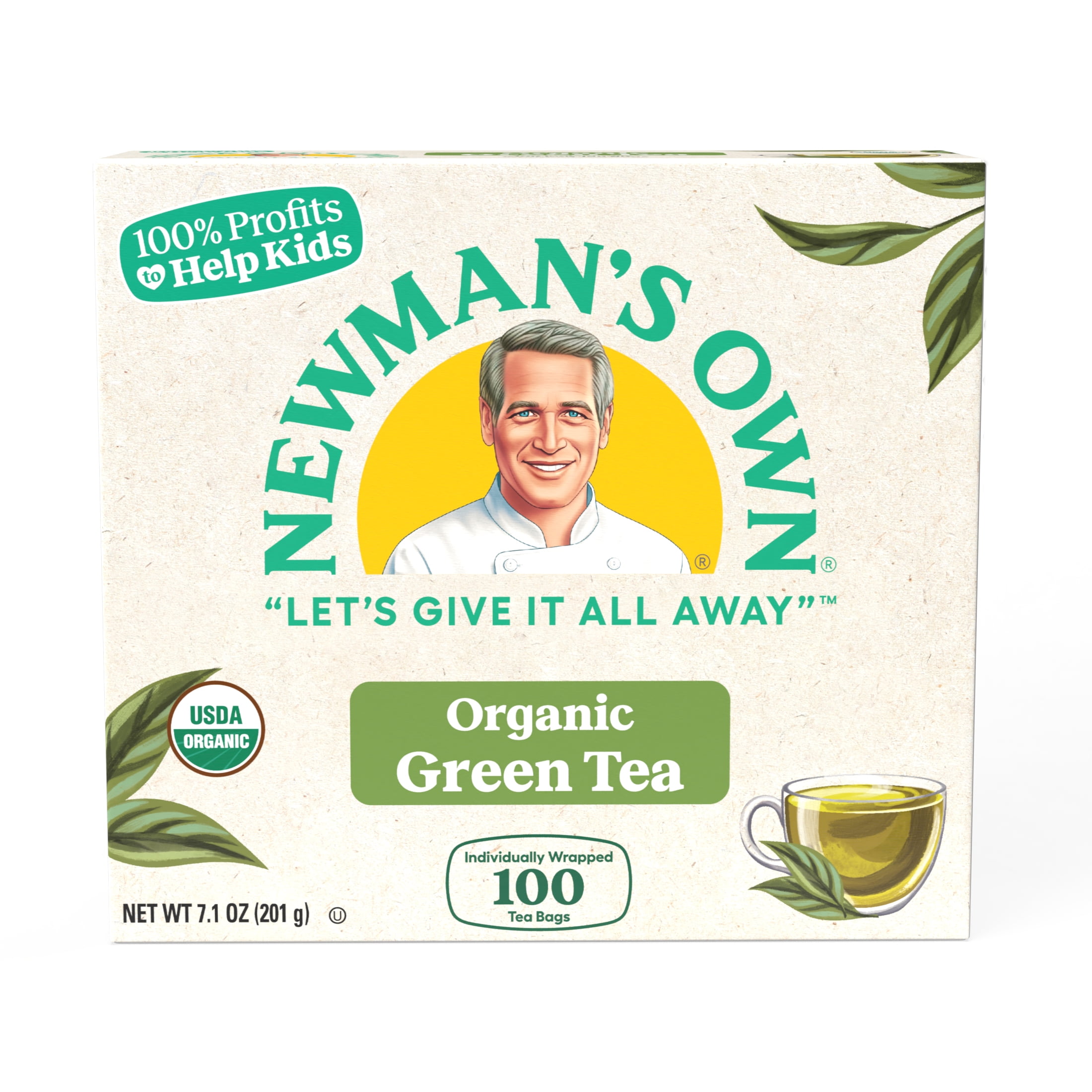 Newman's Own Organic Green Tea, Green Tea with 100 Individually Wrapped Tea Bags Per Box (Pack of 5) USDA Certified Organic Contains Caffeine Brew Hot
